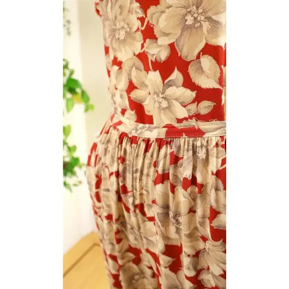 Vintage 1980s Pants Suit 80s CAROLE LITTLE Floral Art Deco Orange Blouse Top Set